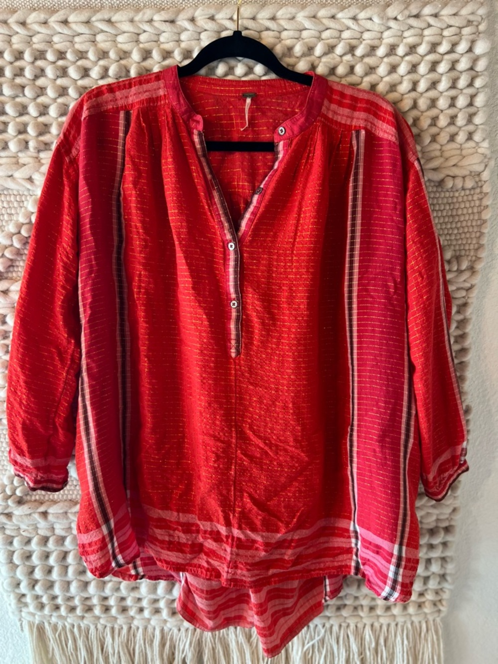 Free People Lurex Tunic Orange Red Metallic Size Small - Picture 4 of 9